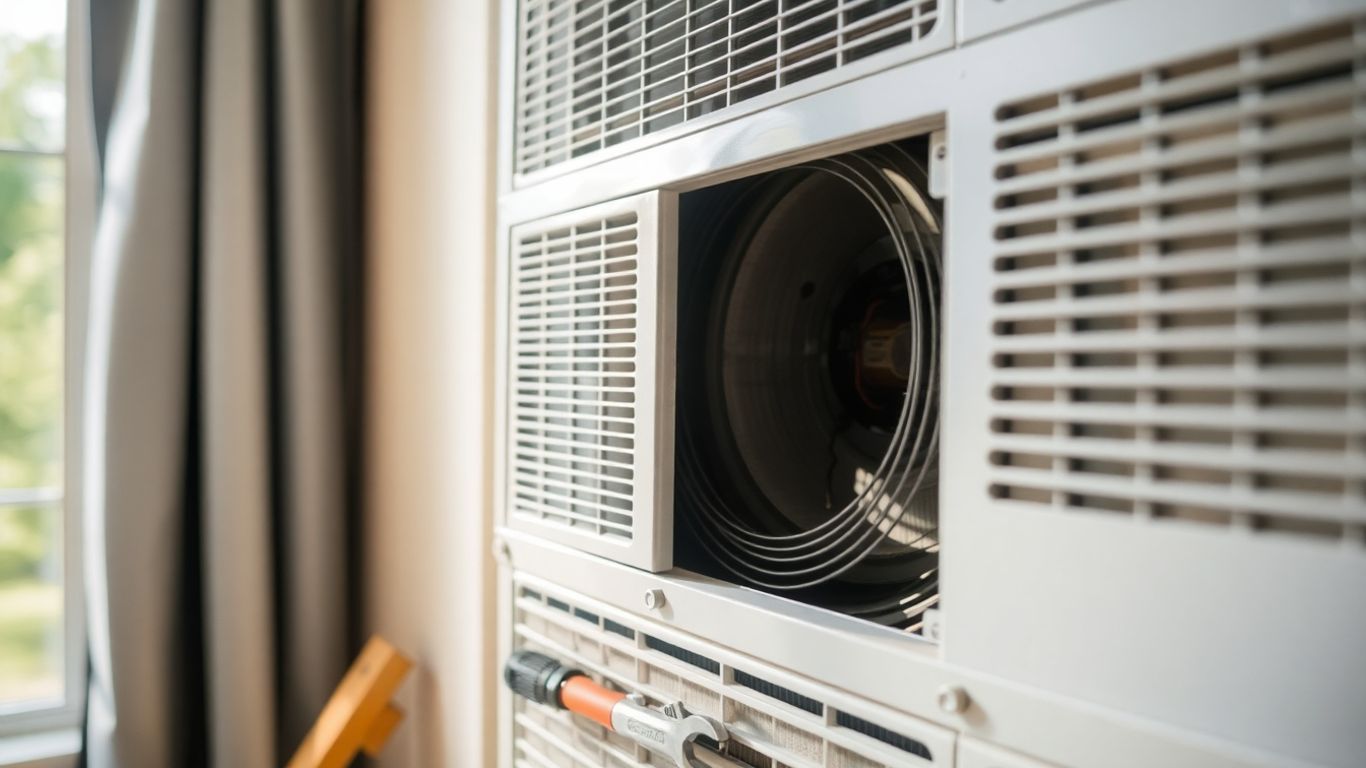 Close-up of HVAC unit being serviced in daylight.
