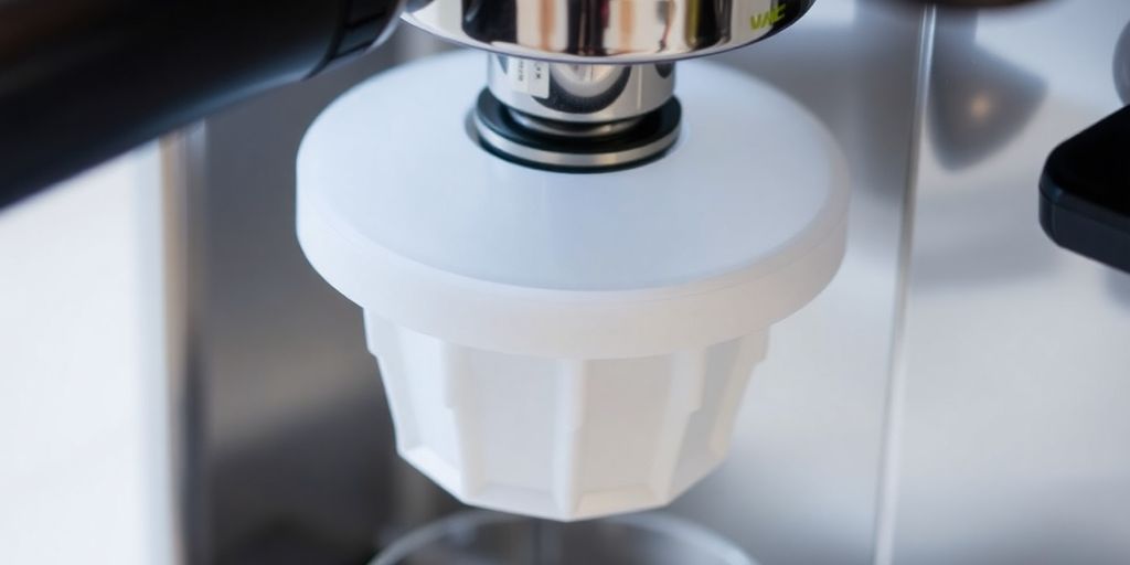 Close-up of Breville Barista Express water filter cartridge.