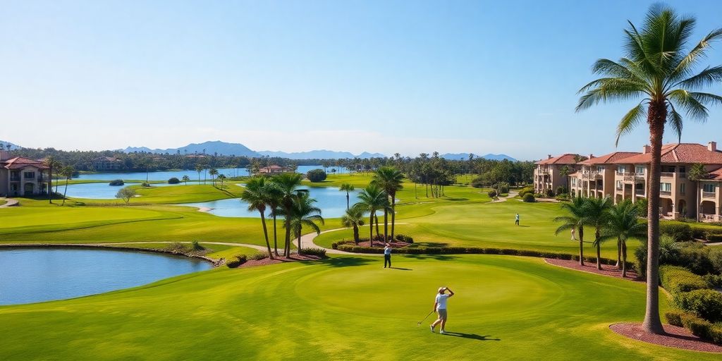 Beautiful golf resort with lush fairways and accommodation.