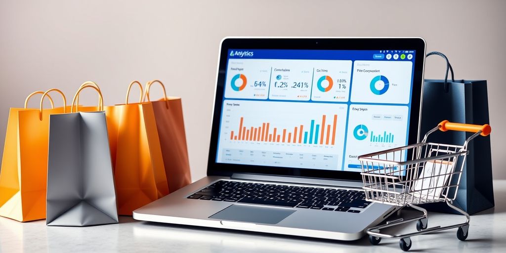 Laptop with e-commerce analytics dashboard