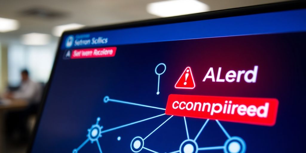 Computer screen showing network breach alert.