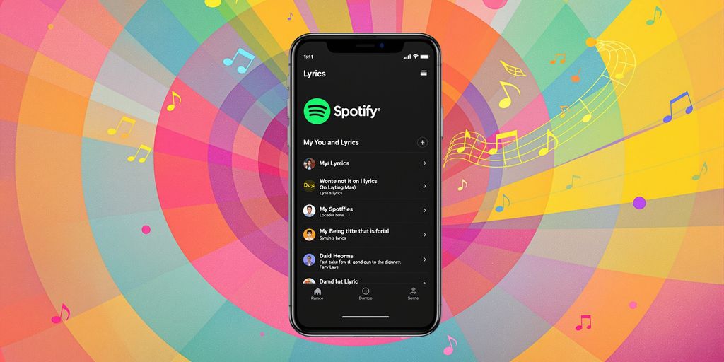 Spotify interface with colorful musical notes.