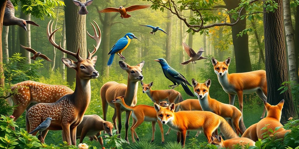 Diverse wildlife in natural habitat monitored by AI technology.
