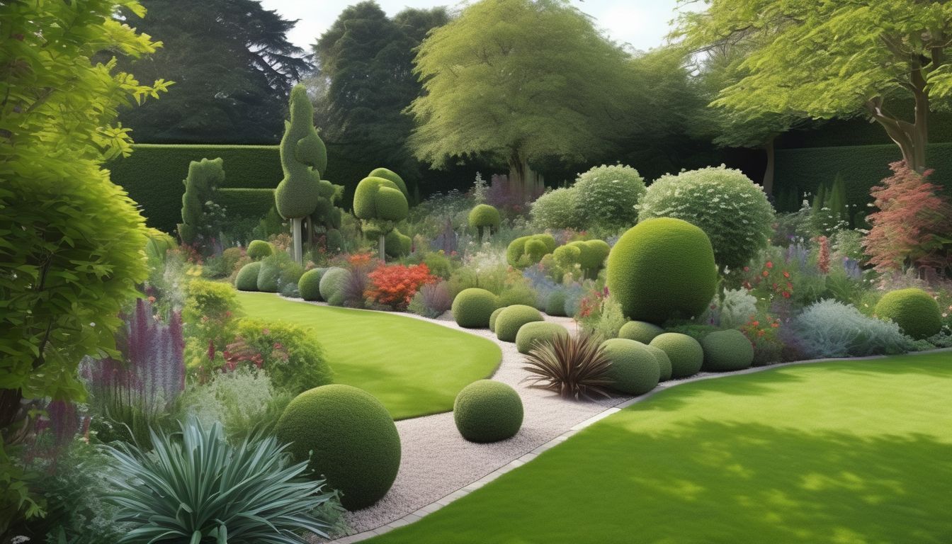 pruning garden plants in a beautifully designed British garden