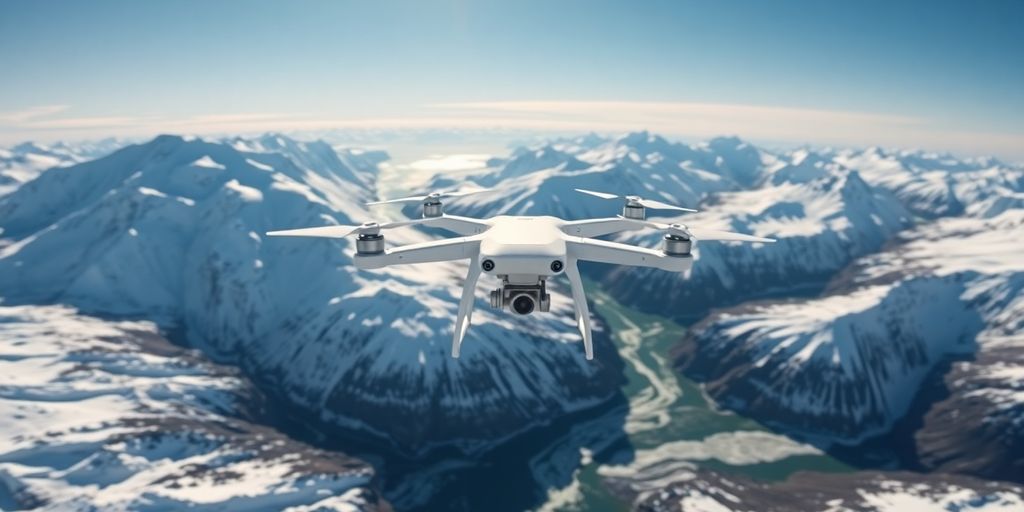 WingtraOne Gen II drone flying over snowy Alaskan mountains.
