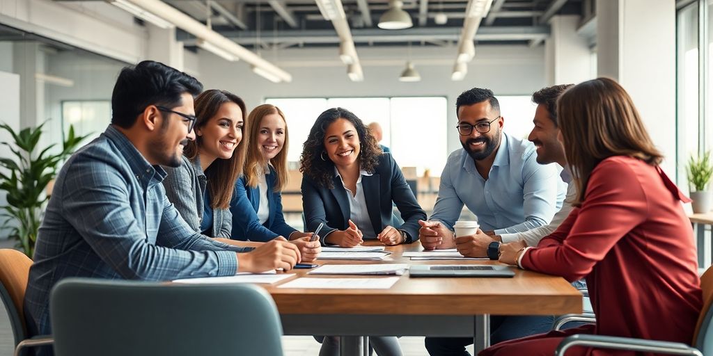 Équipe d'affaires dynamique en pleine séance de brainstorming.