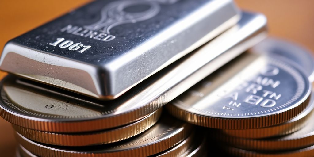 Lingots et pièces d'argent brillants empilés