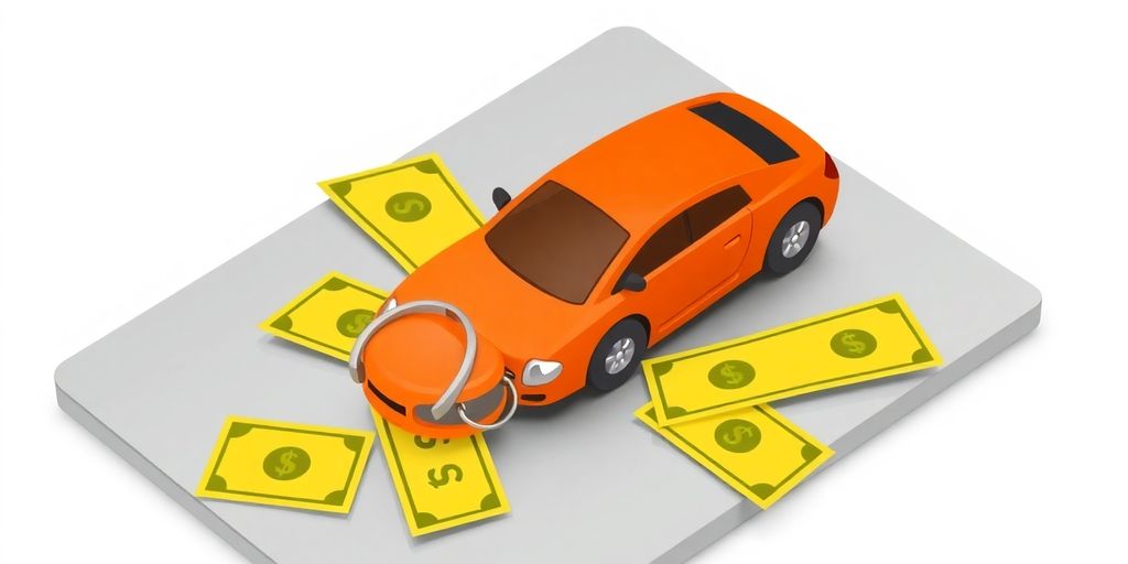 Car key on laptop with money