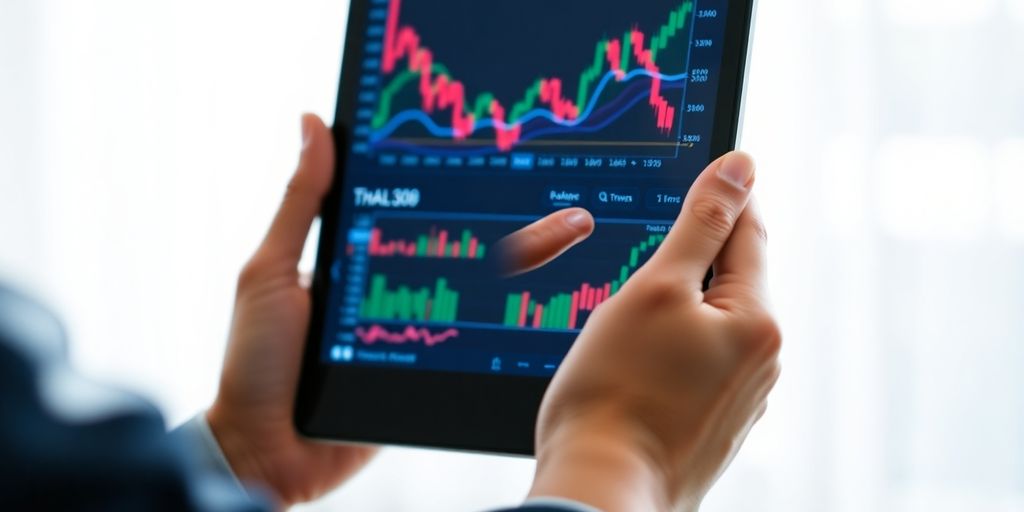 Person actively trading on a digital tablet.