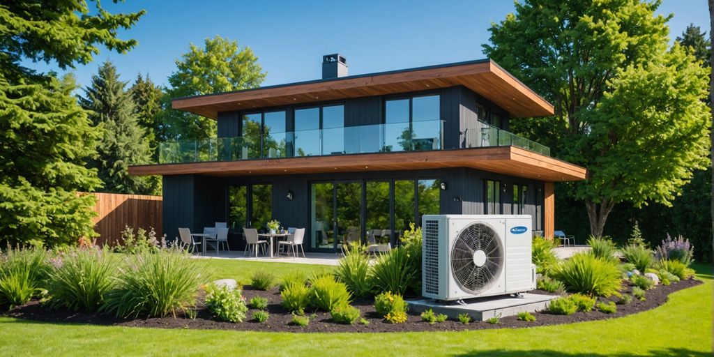 Home with heat pump system outside