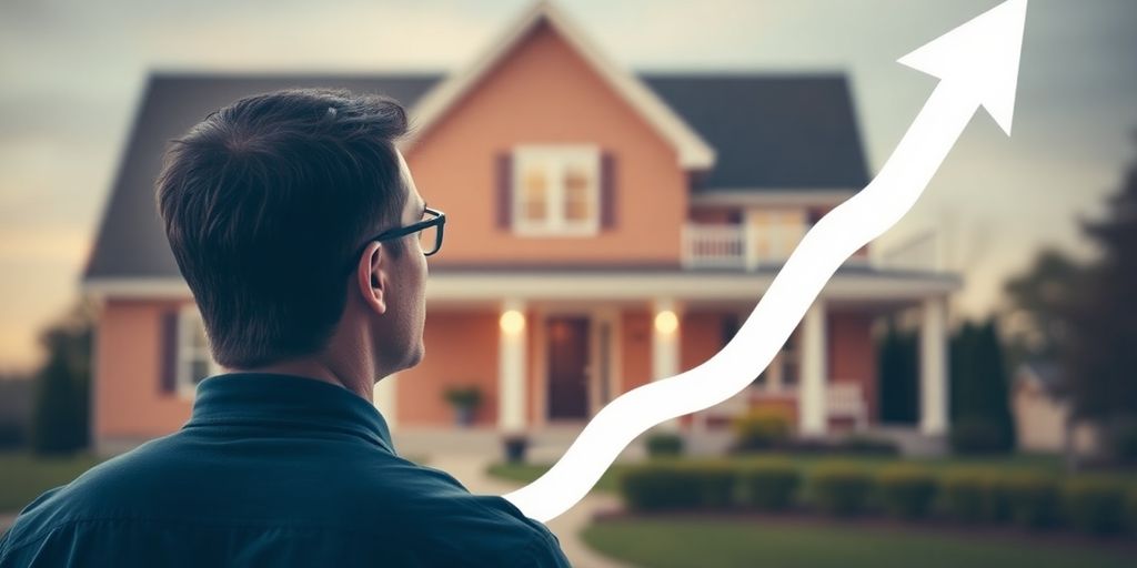 Maison avec flèche ascendante symbolisant la hausse des taux immobiliers.