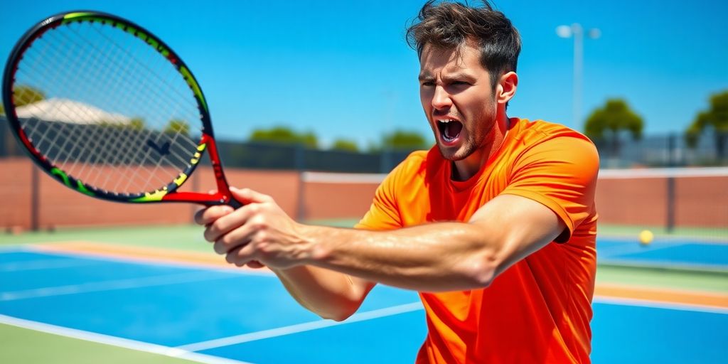 Giocatore di padel concentrato in azione sul campo.