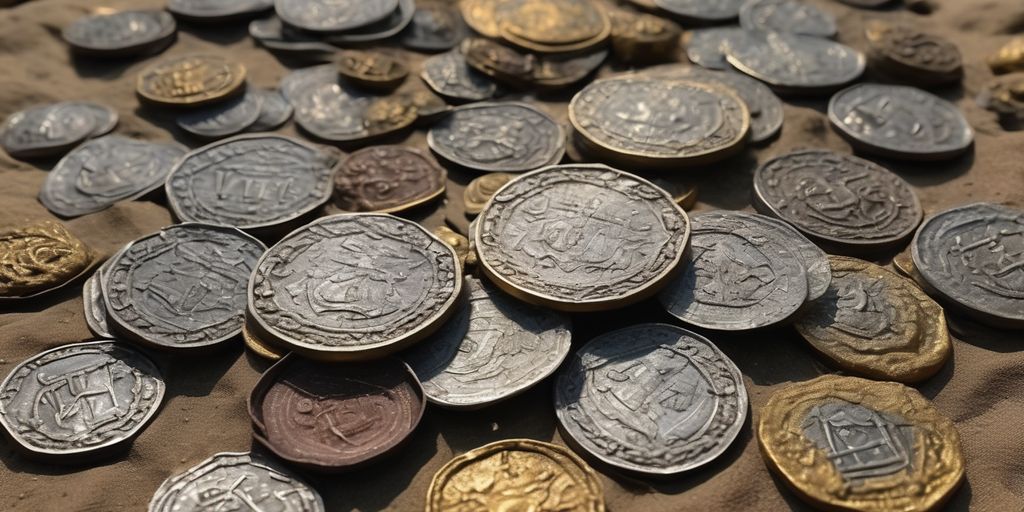 ancient coins discovered in a field with legal documents