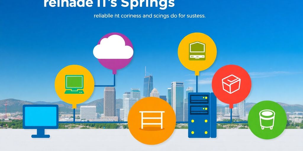 Colorado Springs skyline with technology icons for managed services.