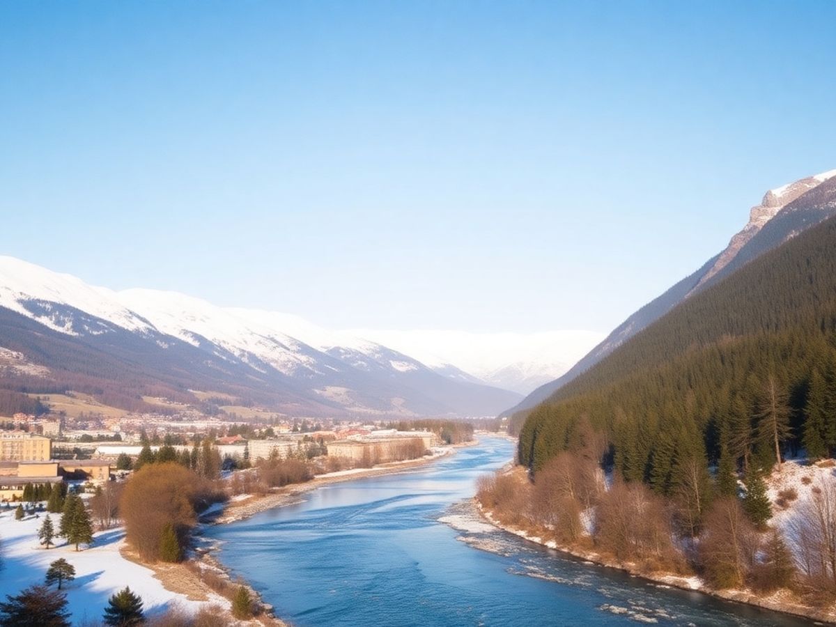 Valtellina: paesaggio invernale con montagne e fiumi.