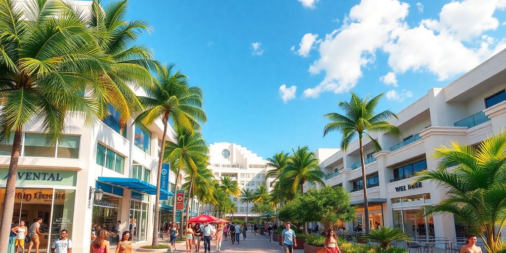 Vibrant scene of Aventura, Florida with outdoor activities.