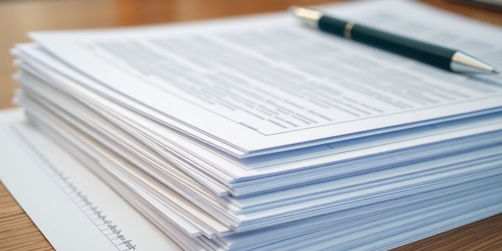 Stack of academic transcripts on a wooden desk.