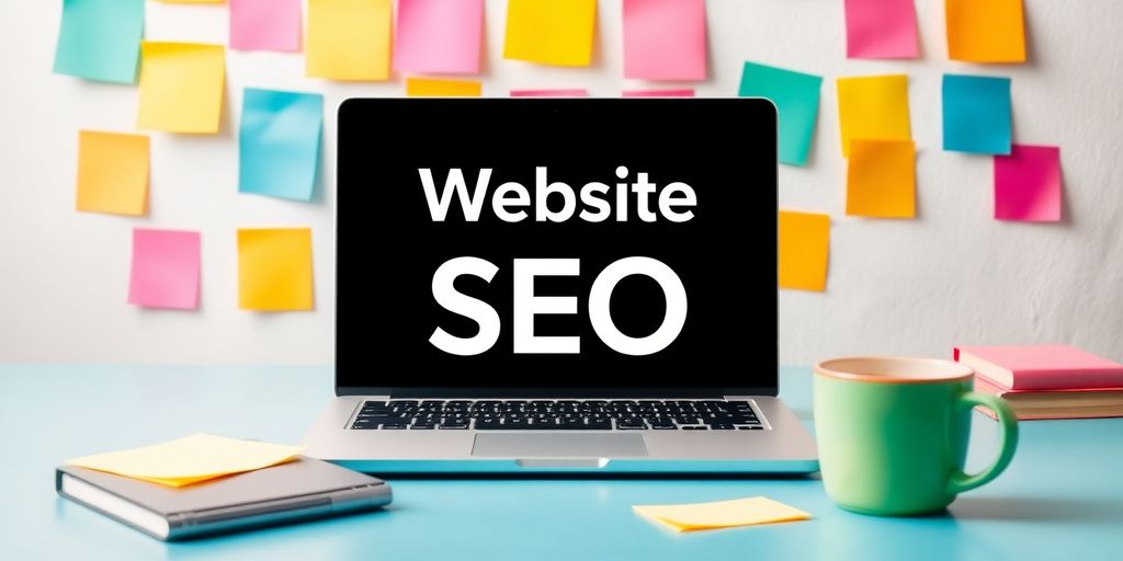 Bright workspace with laptop, sticky notes, and coffee.