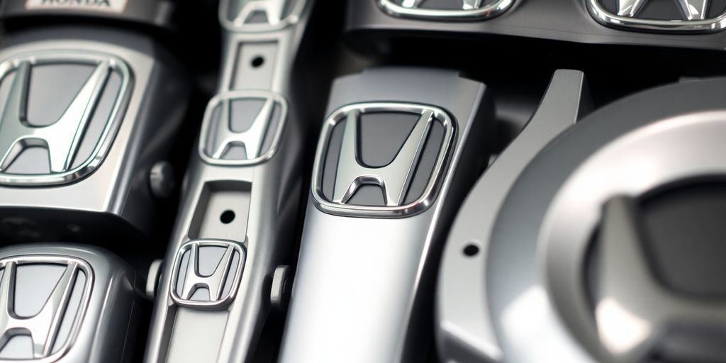 Honda car parts laid out on a clean surface.