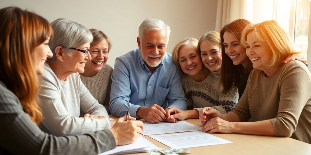 Une famille discutant de la donation d'argent.