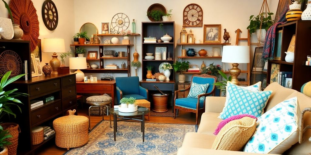 Cozy home decor arrangement with stylish furniture and accents.