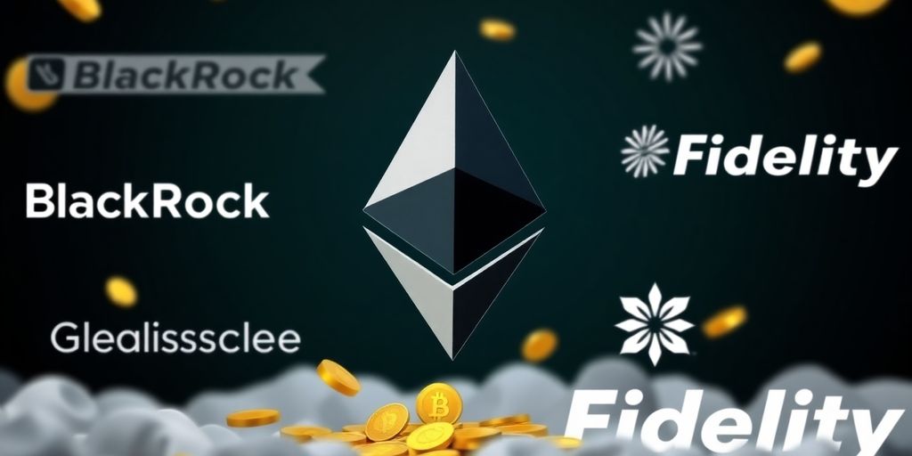 Ethereum logo with investment firms' logos.