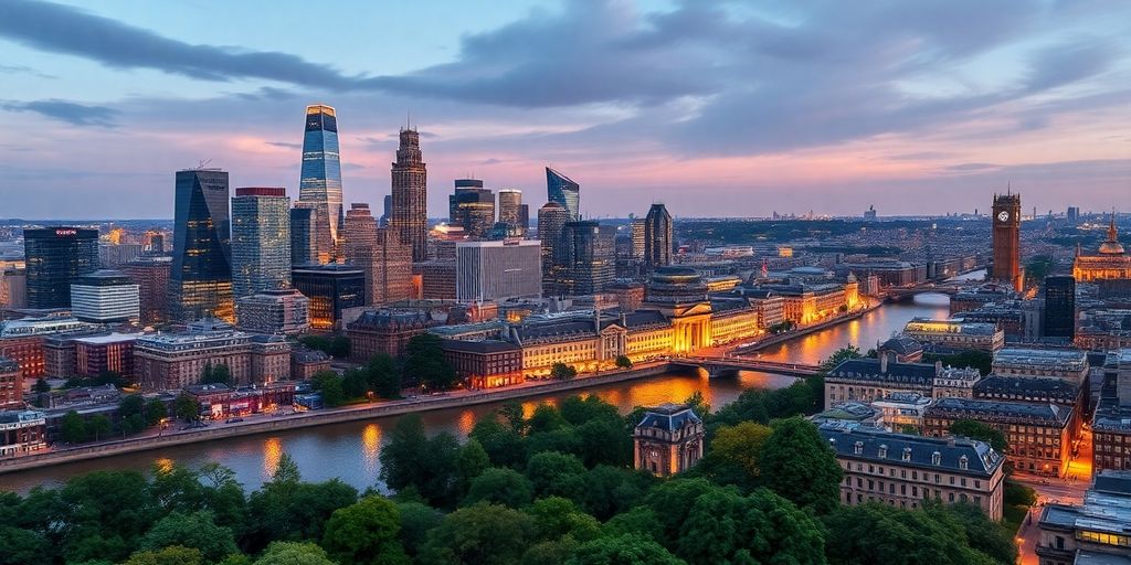 London skyline with diverse buildings.