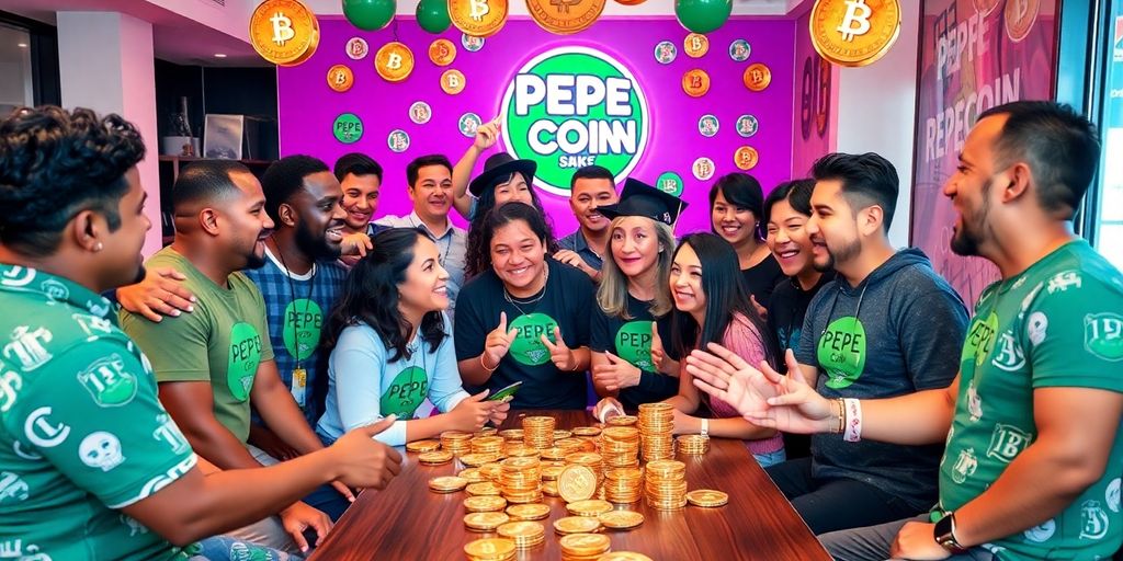 Group discussing Pepe Coin with enthusiasm and community spirit.
