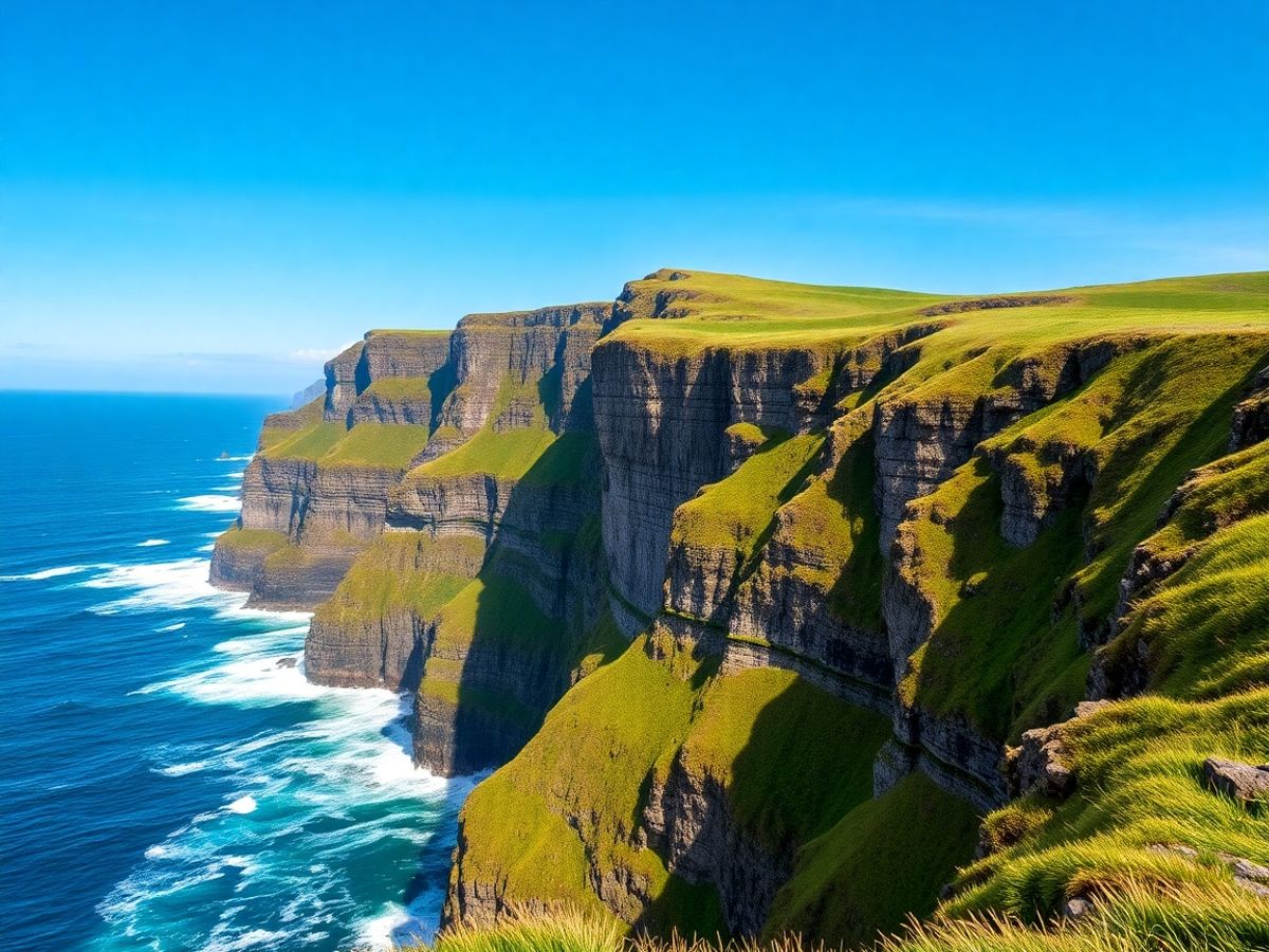 Falaises de Moher contre un ciel bleu clair.