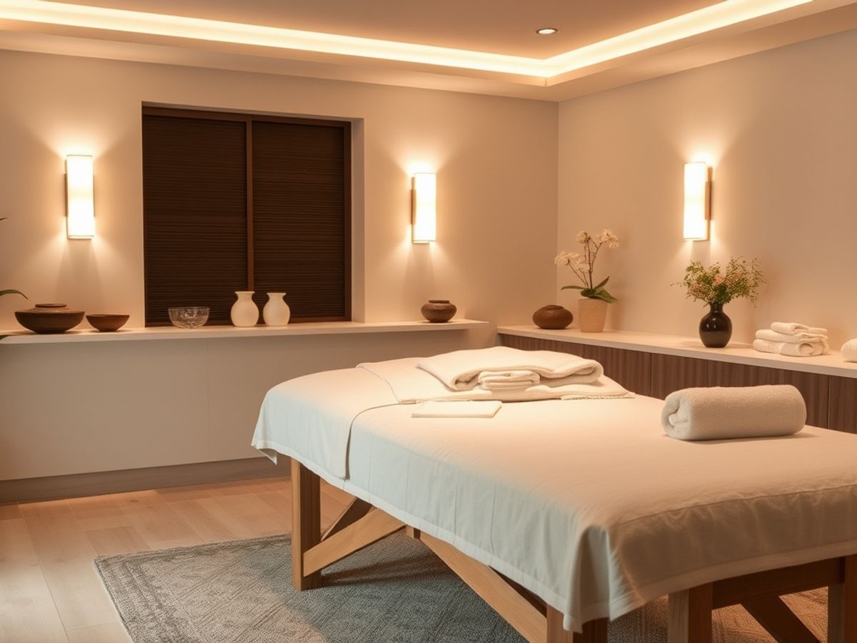 Massage table in a serene spa setting