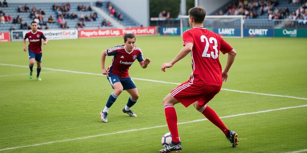 Soccer player in offside position with referee.