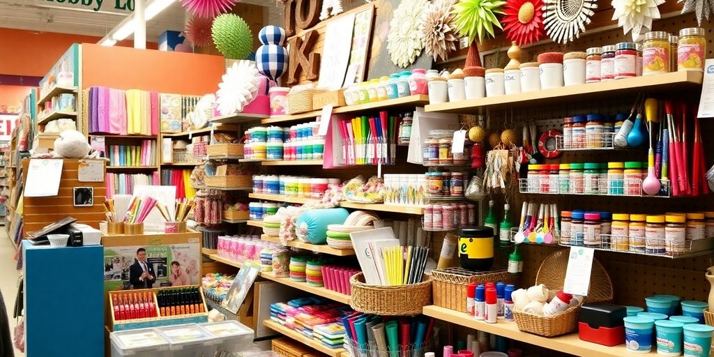 Colorful craft supplies in a Hobby Lobby store.