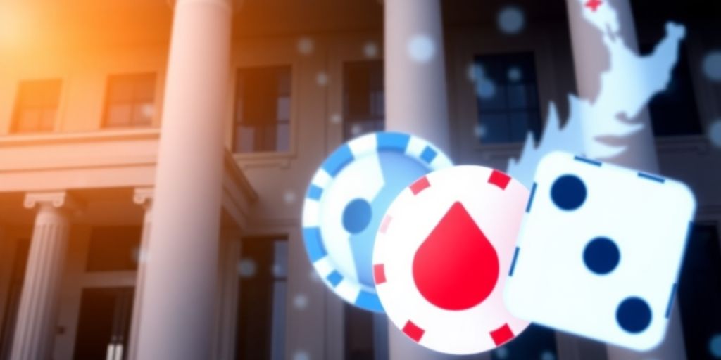 New Zealand government building with online gambling symbols.