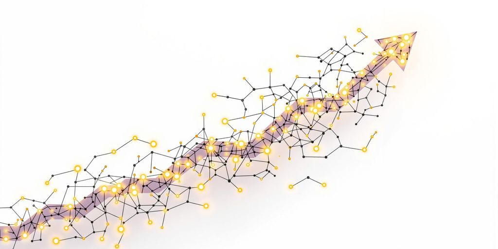 Abstract upward growth pattern with connected nodes.