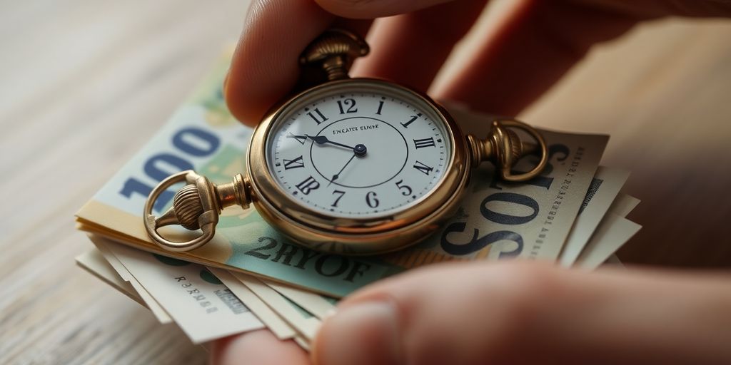 Mains échangeant une montre et de l'argent