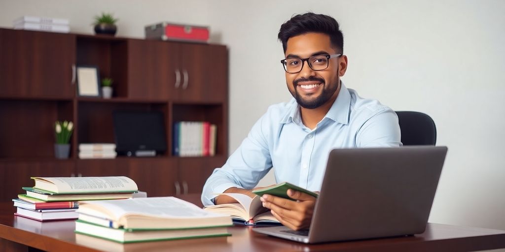 Person studying for Arkansas broker licensing exam at desk.