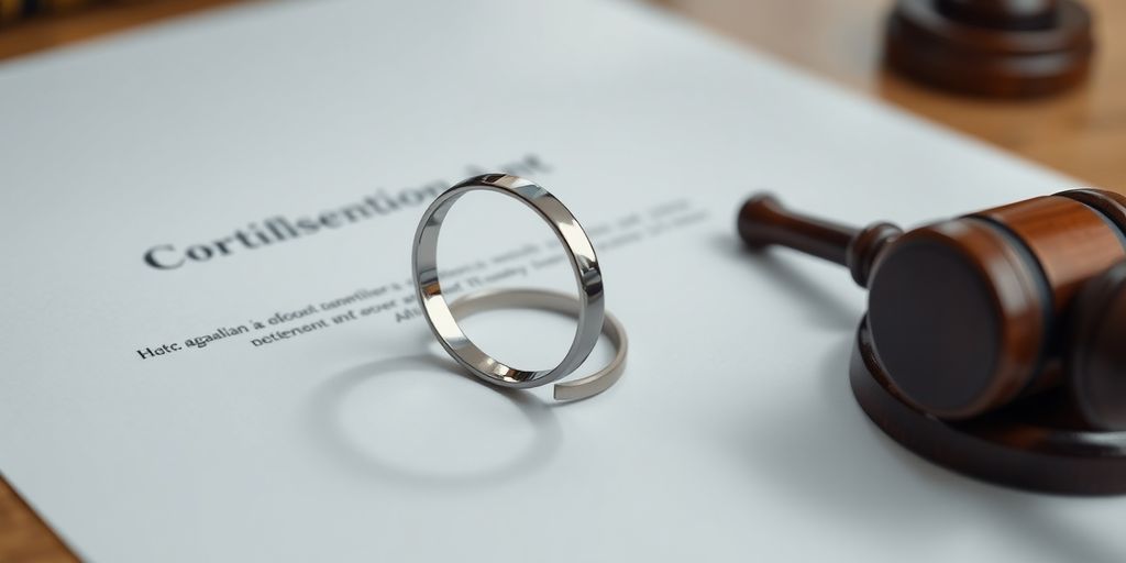 Alliances et marteau de juge sur un document