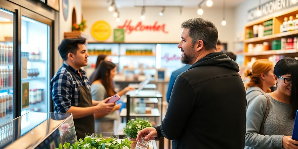 Dueño de negocio atendiendo a clientes en su tienda. Dueño de negocio atendiendo a clientes en su tienda.