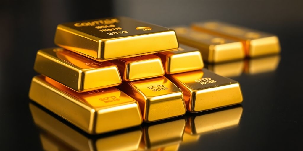 Lingots d'or empilés sur une table