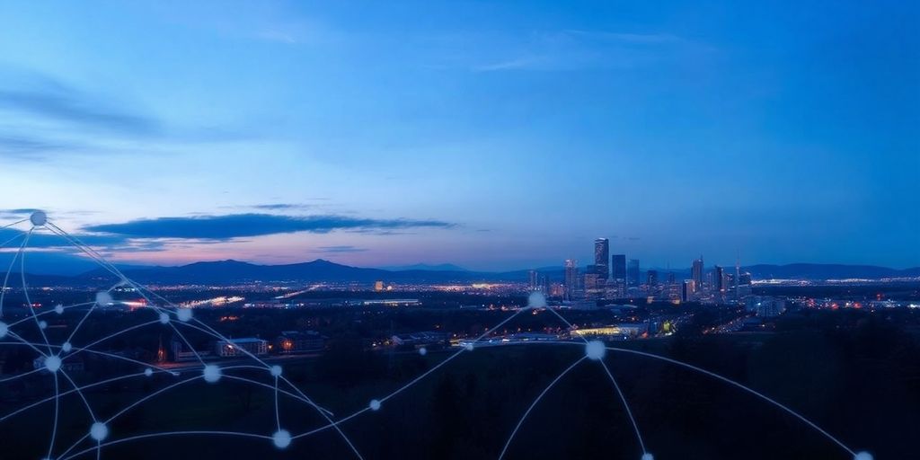 Surrey landscape with a subtle IT network overlay.