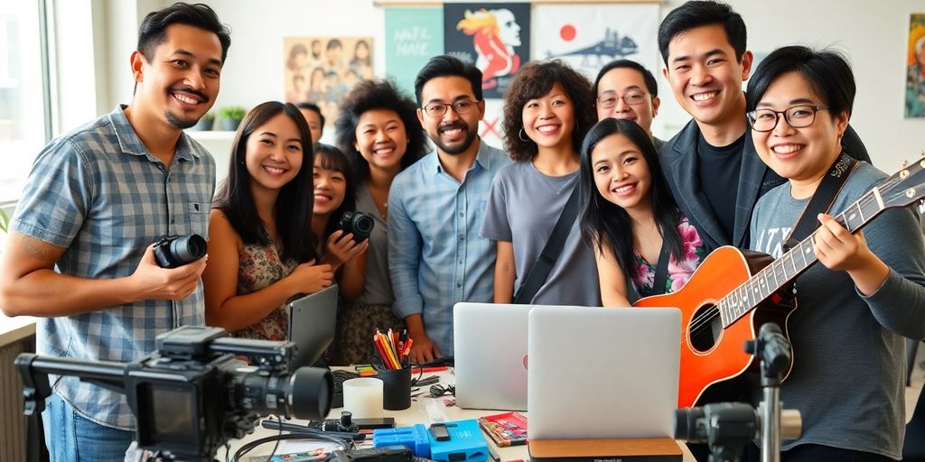 Diverse group of AAPI creators collaborating.