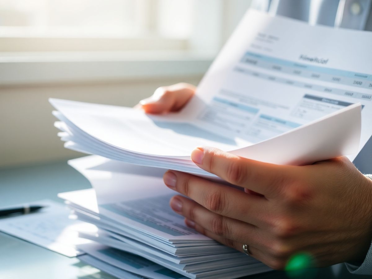 Investitor examinând documente financiare detaliate.