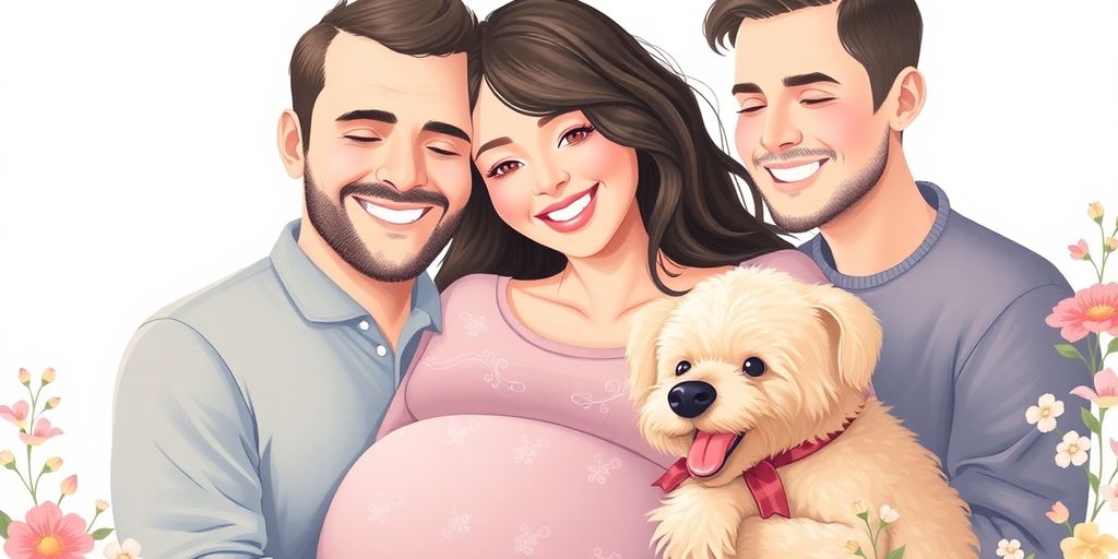 Custom family portrait of a happy mother-to-be.