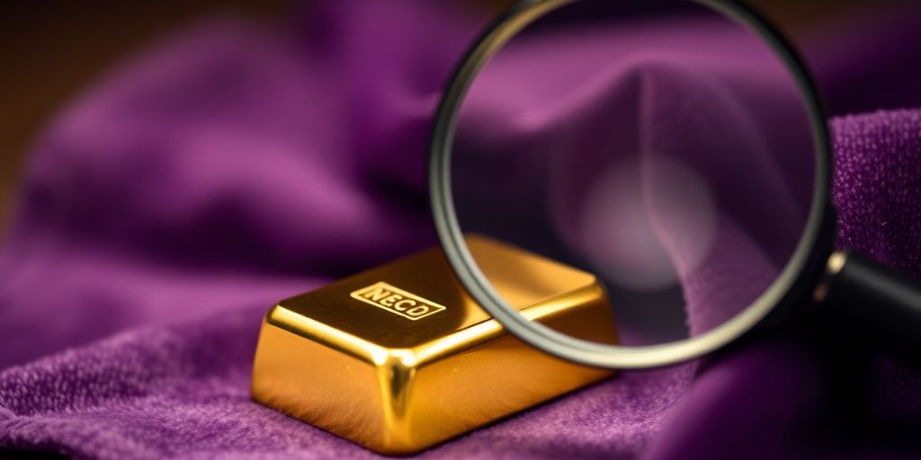 Lingot d'or sur un tissu en velours.
