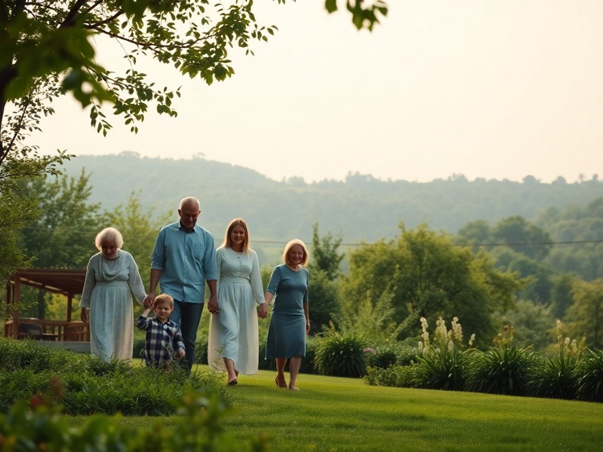 Familie reunita in gradina, simbol al mostenirii.