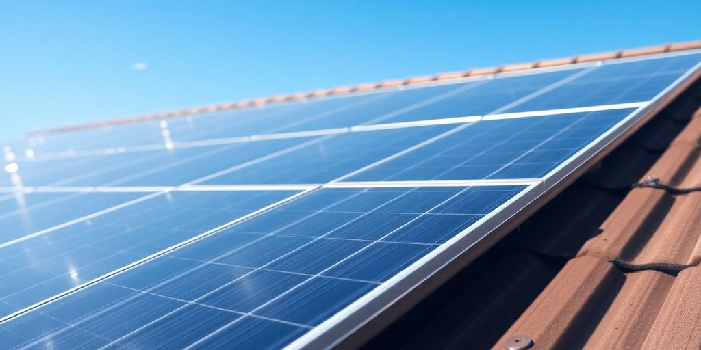Close-up of solar panels on a sunny day.
