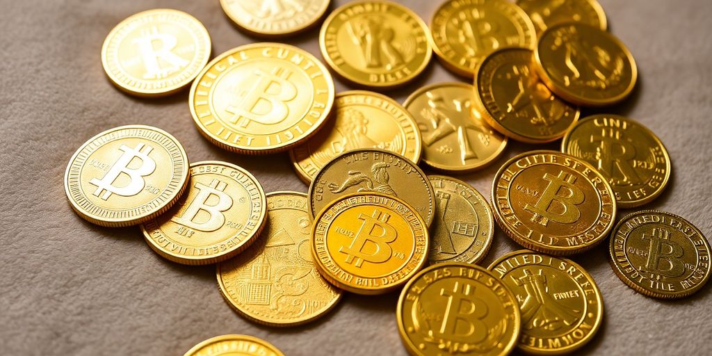 Pièces de monnaie en or sur un fond en velours.