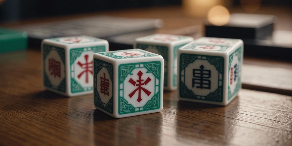 Mahjong tiles showing three main suits on a table.