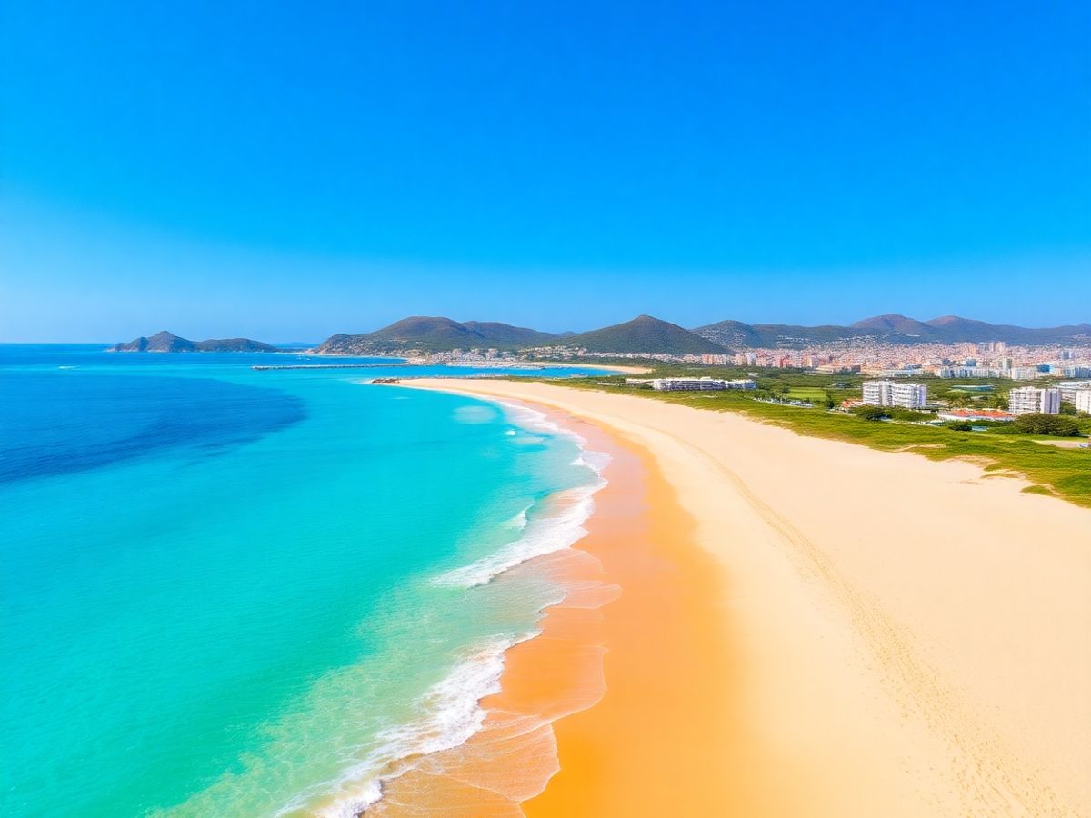 Golden beach and turquoise sea in San Sebastián.