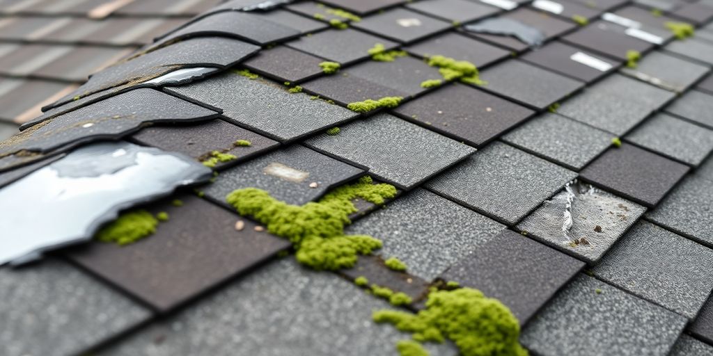 Close-up of a Seattle roof with maintenance issues.